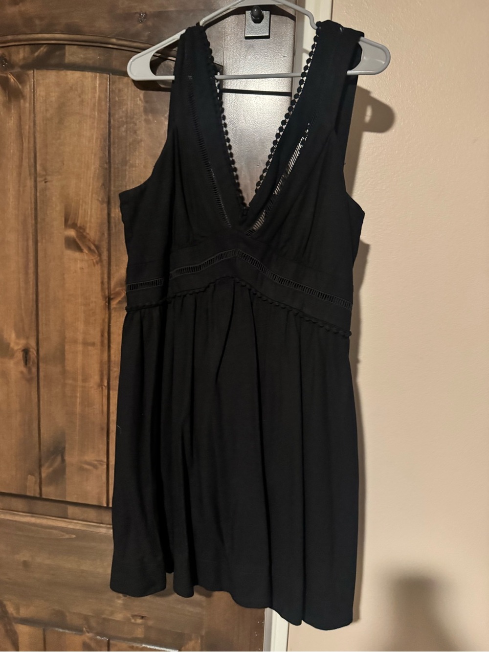 Zara Black V-Neck Mini Dress with Picot Trim